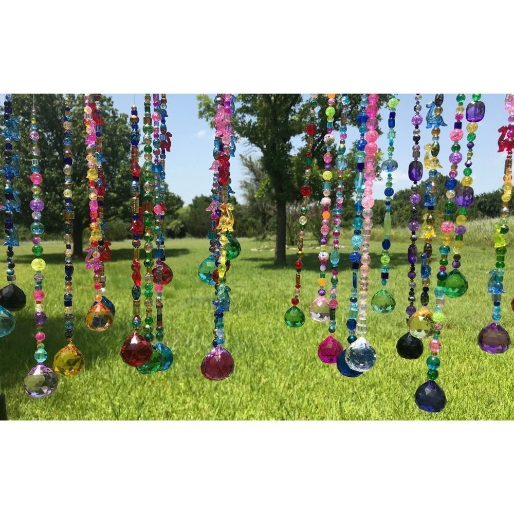 Beaded Suncatcher Yellow Pink Blue Crystal Prism Hanging Patio Decor Yard Art - Picture 6 of 7